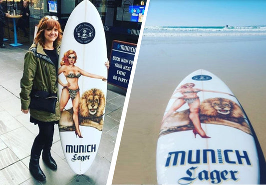 bavarian bier cafe munich lager Promotional surfboard giveaway competiton branded Custom